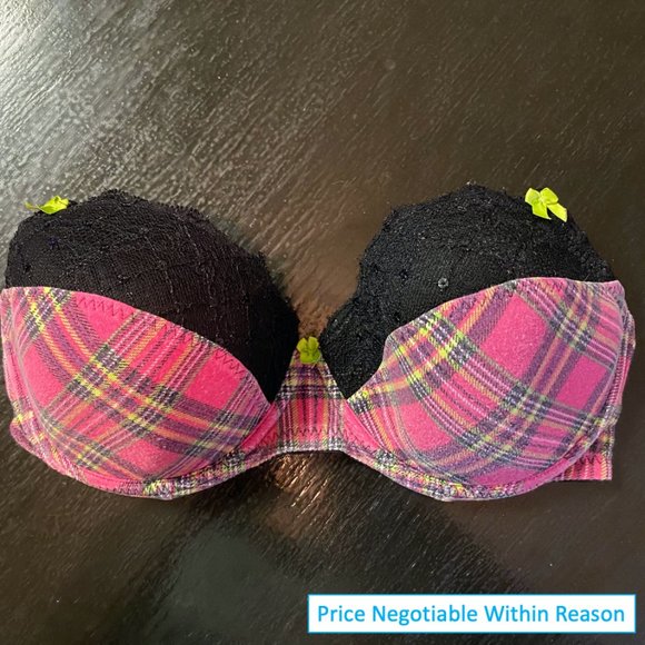 Betsey Johnson Other - Betsey Johnson Pink & Green Neon Plaid Sequin Bra